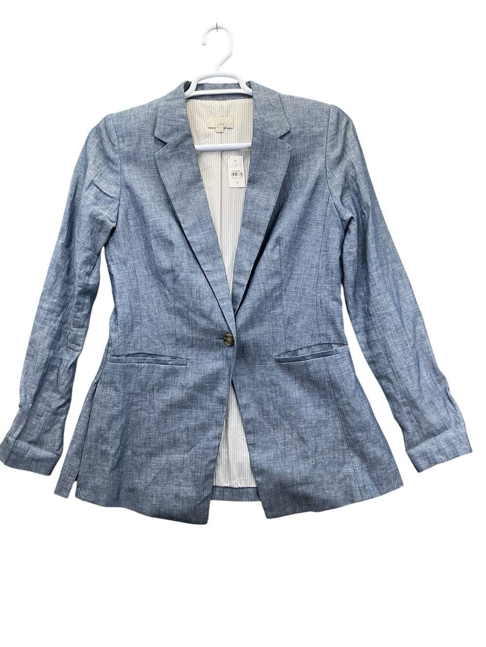 Loft Cotton Linen Blend One Button Blazer Gold Crest Buttons Size 6T New NWT